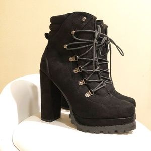 Suede platform lace up booties